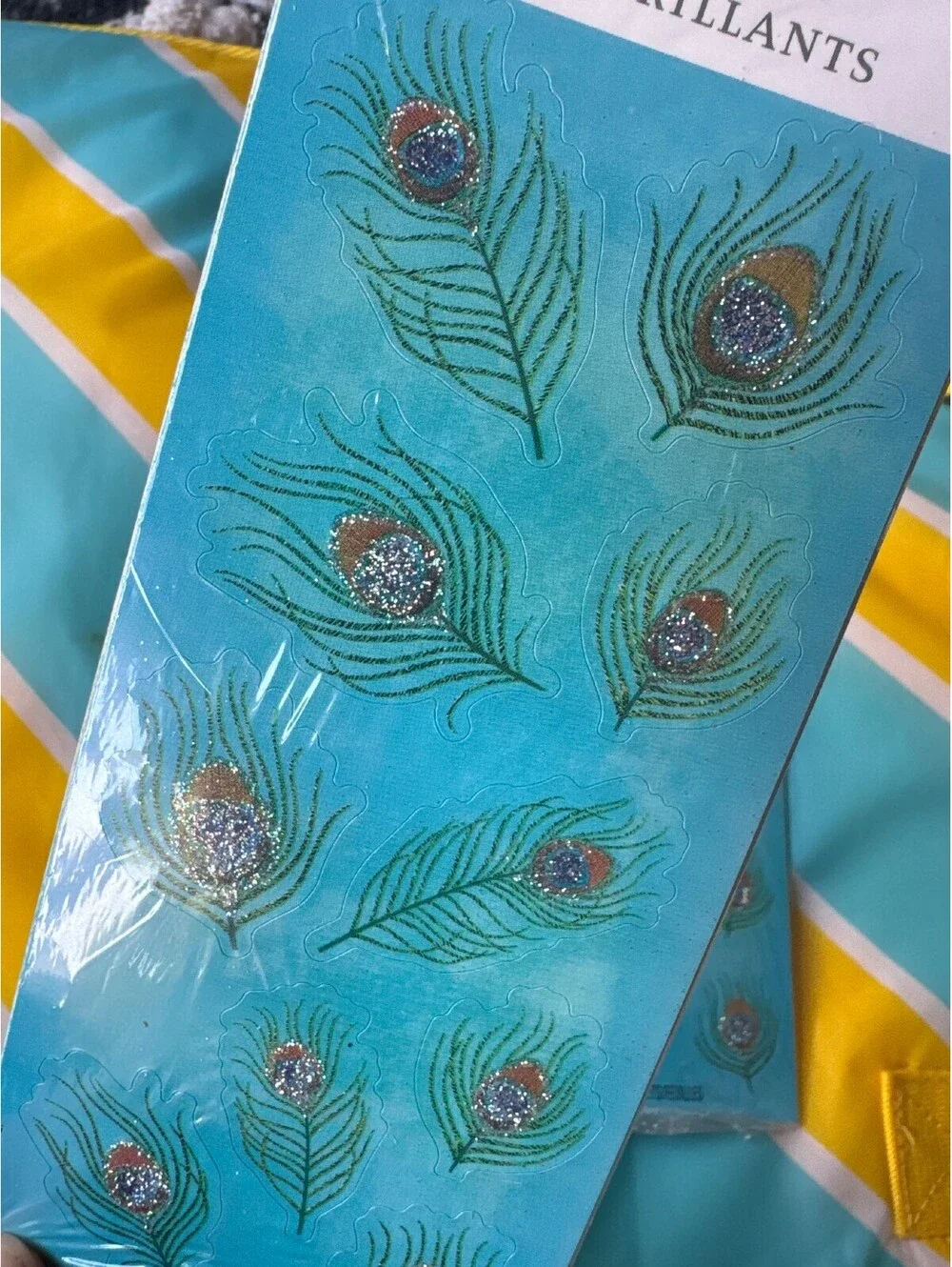 Hallmark Stickeroni Glitter Peacock Feather Stickers Lot of 3 Packs Sealed